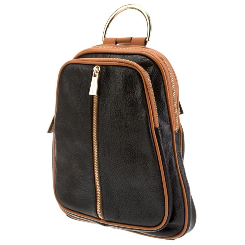 VALENTINA Convertible Pebbled Leather Backpack/ Shoulder Bag in Black